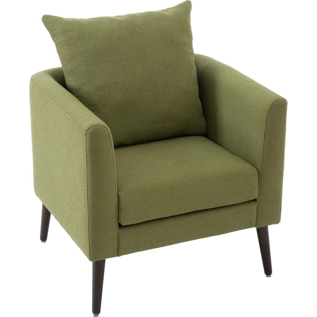 Barrel Chair, Modern Accent Chair, Fabric Armchair Club Chair,Upholstered Arm Chair with Solid Wood Legs,Waist Pillow,Padded Single Chair for Living Room/Bedroom/Study/Waiting Room,Olive Green