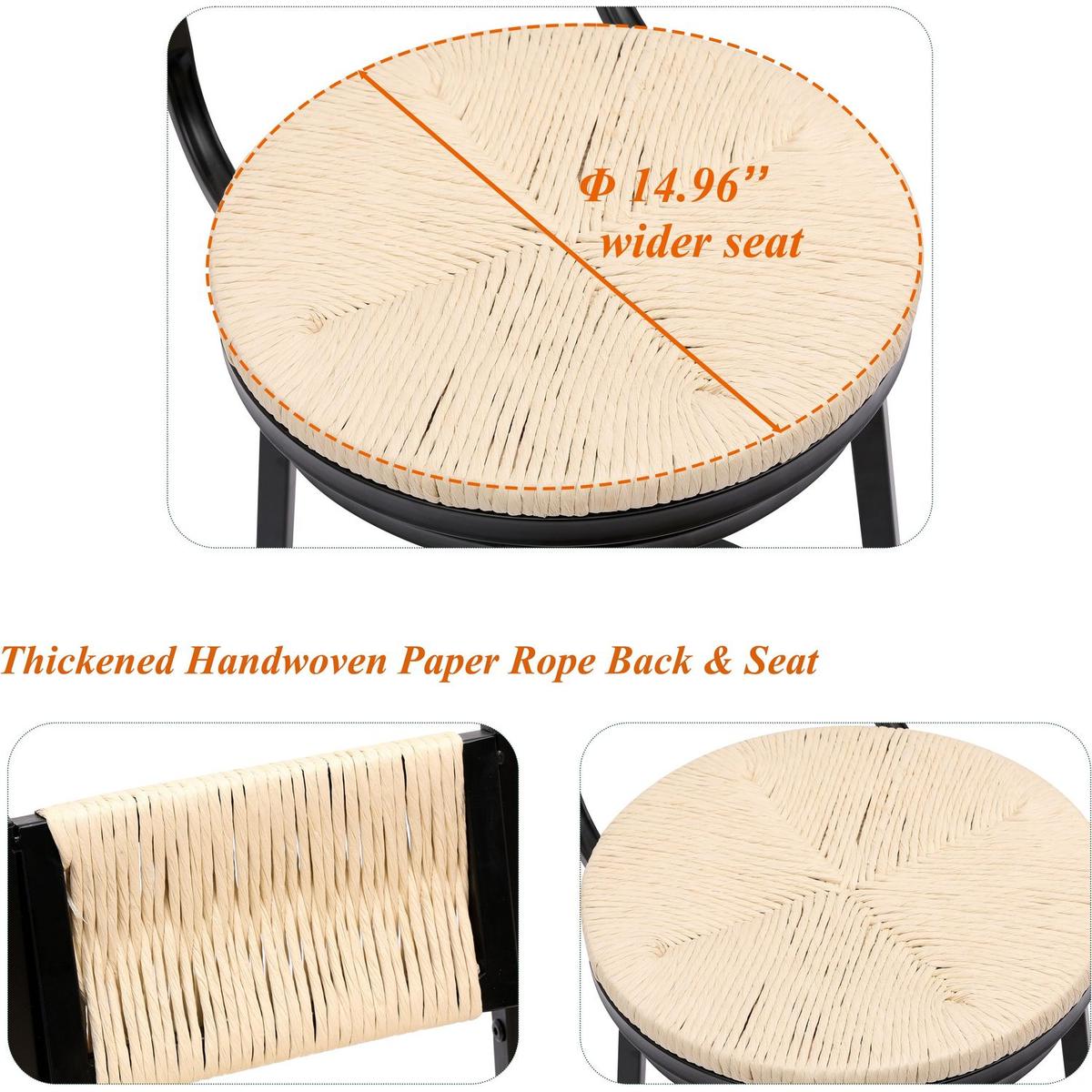 Creamy White Bar Stools Swivel Counter Chairs with Metal Frame Set of 2 Hand Woven Paper Rope Dining Barstools for Kitchen Counter (Creamy White)