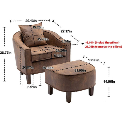 Accent Chair with Ottoman, Mid Century Modern Barrel Chair Upholstered Club Tub Round Arms Chair for Living Room