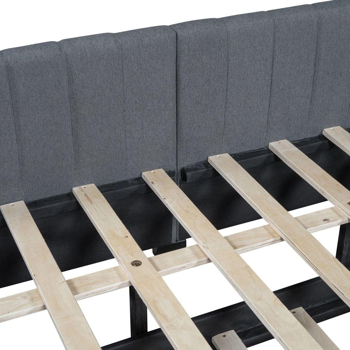 Full Size Upholstered Daybed with Trundle Sofa Bed Frame No Box Spring Needed, Linen Fabric(Gray)