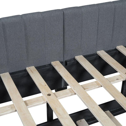 Full Size Upholstered Daybed with Trundle Sofa Bed Frame No Box Spring Needed, Linen Fabric(Gray)