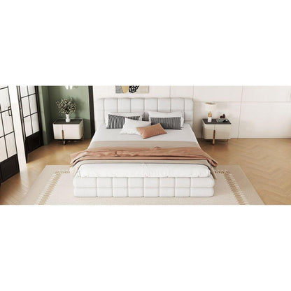 Queen Size Upholstered Platform Bed, White