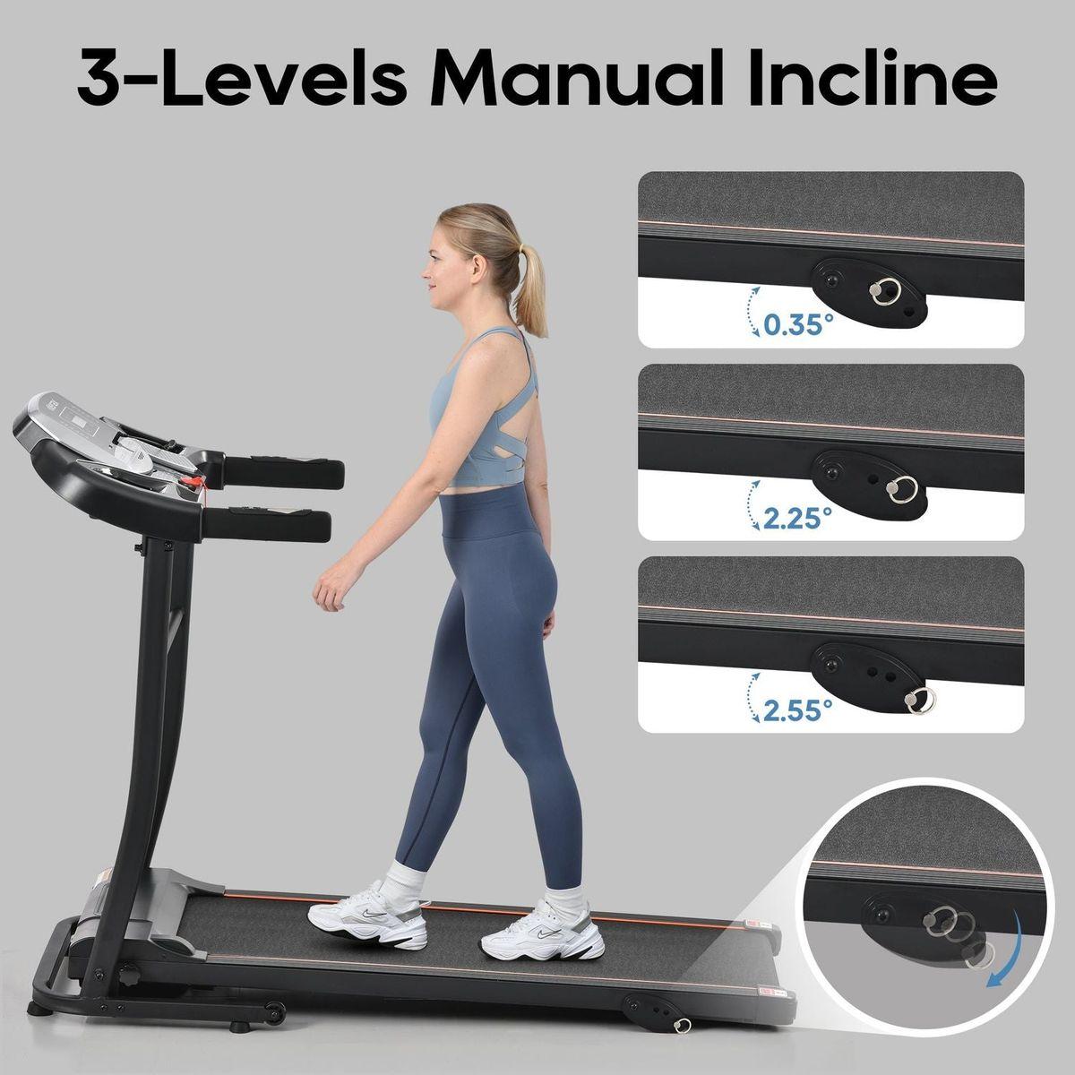 NEW Home Folding Treadmill with Pulse Sensor, 2.5 HP Quiet Brushless Motor, 7.5 MPH, 300LBS Weight Capacity Walking Jogging Machine with 3 Level Incline 12 Preset Programs for Home Gym