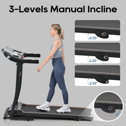 NEW Home Folding Treadmill with Pulse Sensor, 2.5 HP Quiet Brushless Motor, 7.5 MPH, 300LBS Weight Capacity Walking Jogging Machine with 3 Level Incline 12 Preset Programs for Home Gym