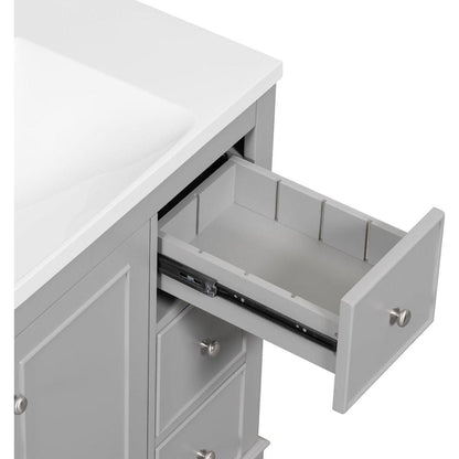 Contemporary Gray Bathroom Vanity Cabinet - 36x18x34 inches, 4 Drawers & 1 Cabinet Door, Multipurpose Storage, Resin Integrated Sink, Adjustable Shelves, Solid Wood Frame with MDF