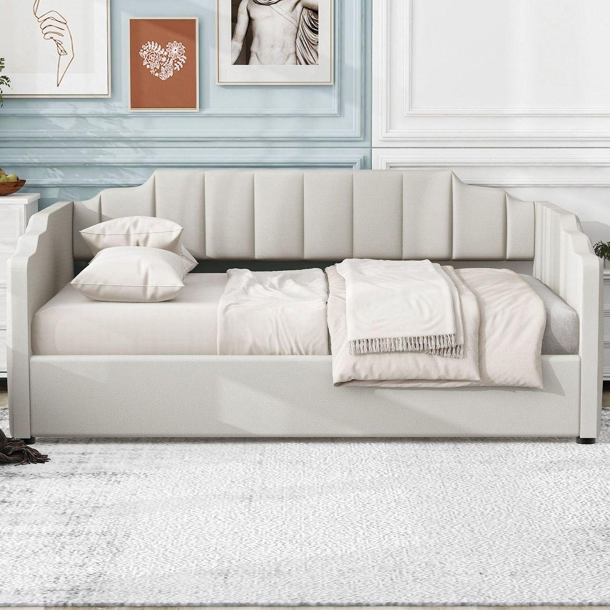 Upholstered Daybed with Underneath Storage,Full Size, White