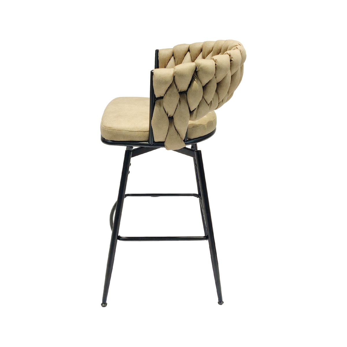 Technical Leather Woven Bar Stool Set of 2,Black legs Barstools No Adjustable Kitchen Island Chairs,360 Swivel Bar Stools Upholstered Counter Stool Arm Chairs with Back Footrest, (Light Brown)