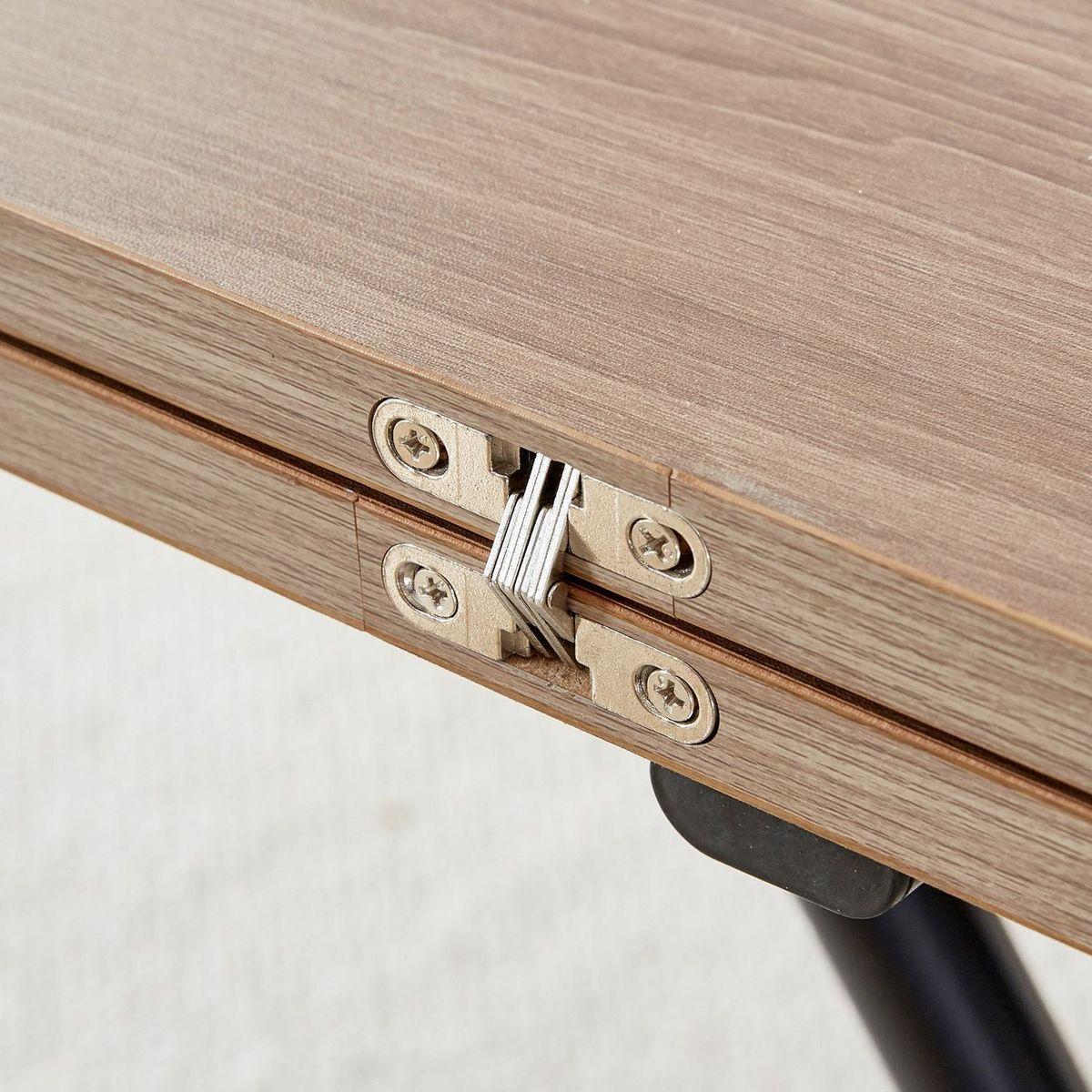 Modern minimalist multifunctional lifting table, with a 0.8-inch wood grain process sticker desktop and black metal legs, can be used as a dressing table, coffee table, dining table, and office table