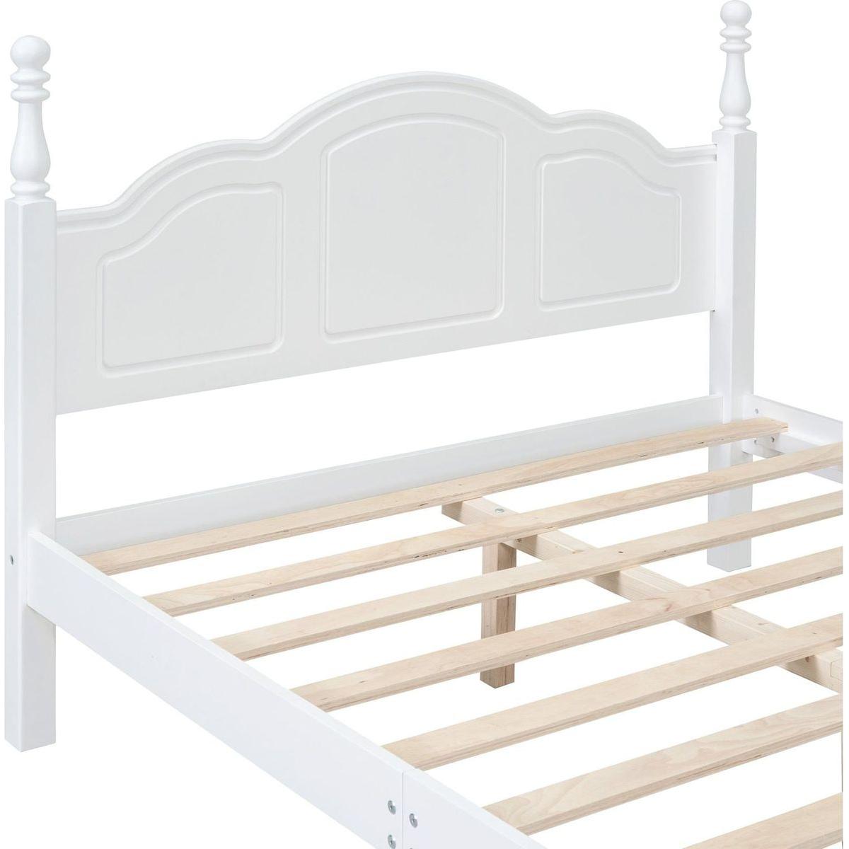 Full Size Wood Platform Bed Frame,Retro Style Platform Bed with Wooden Slat Support,White