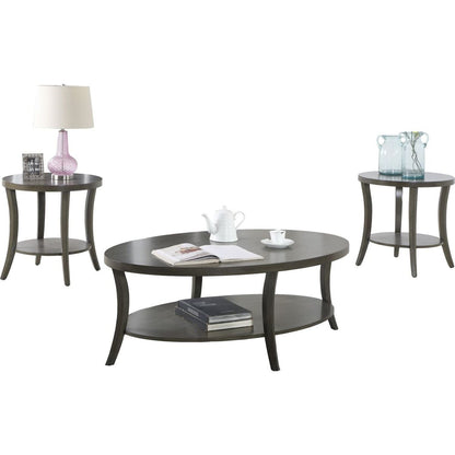 Perth Contemporary Oval Shelf Coffee Table Set, Gray