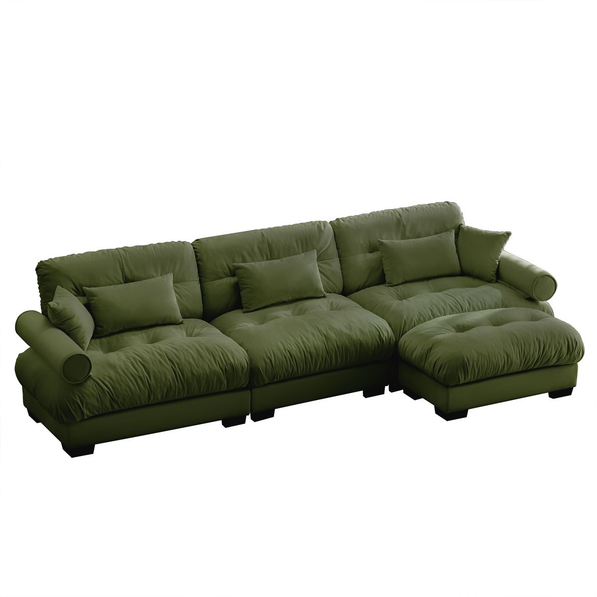 Super Comfort Oversized Modular Velvet Sectional Sofa Couch with Movable Ottoman, Olive Green