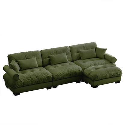 Super Comfort Oversized Modular Velvet Sectional Sofa Couch with Movable Ottoman, Olive Green