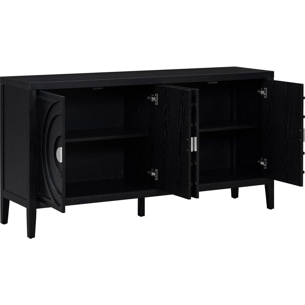 Retro Sideboard door with Circular Groove Design Round Metal Door Handle for Entrance, Dining Room, Living Room (Black)