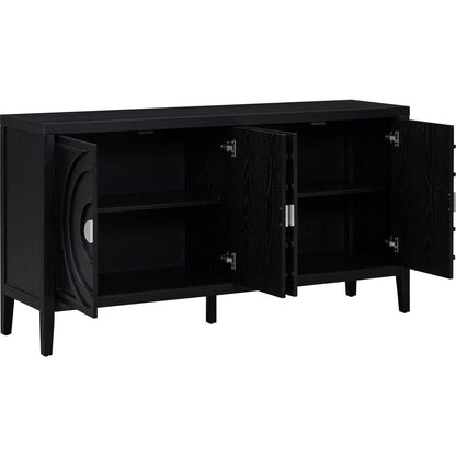 Retro Sideboard door with Circular Groove Design Round Metal Door Handle for Entrance, Dining Room, Living Room (Black)