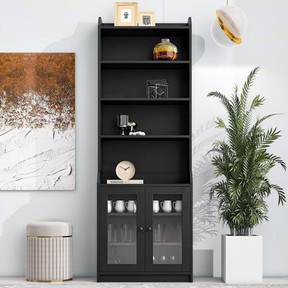 Elegant Tall Cabinet with Acrylic Board Door, Versatile Sideboard with Graceful Curves, Contemporary Bookshelf with Adjustable Shelves for Living Room, Black