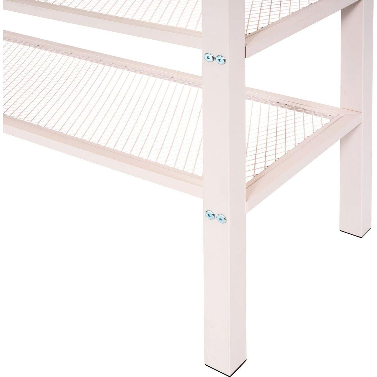 Full Size Metal Loft Bed with 4-Tier Shelves and Storage, Pink