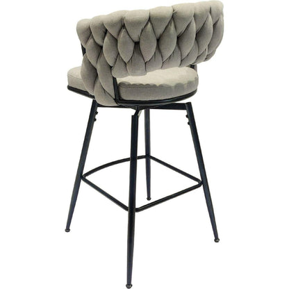 Bar Chair Linen Woven Bar Stool Set of 2,Black legs Barstools No Adjustable Kitchen Island Chairs,360 Swivel Bar Stools Upholstered Bar Chair Counter Stool Arm Chairs with Back Footrest, (Grey)