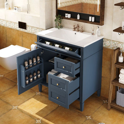 30" Bathroom Vanity with Top Sink, Modern Bathroom Storage Cabinet with 2 Drawers and a Tip-out Drawer, Single Sink Bathroom Vanity