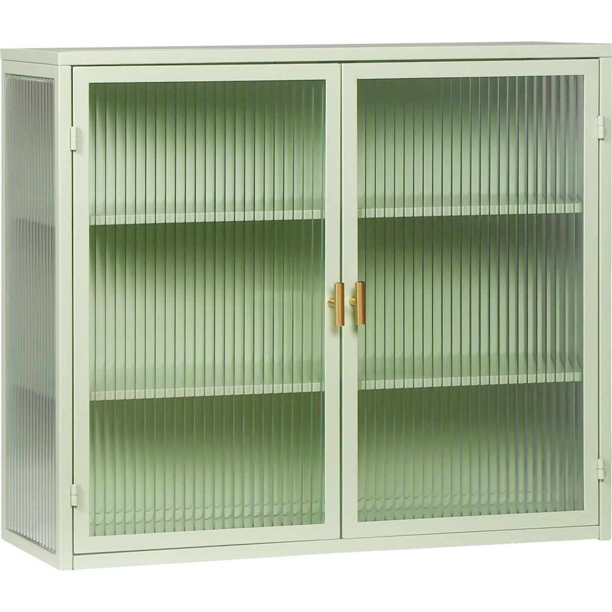 27.56"Glass Doors Modern Two-door Wall Cabinet with Featuring Three-tier Storage for Entryway Living Room Bathroom Dining Room,Mint Green