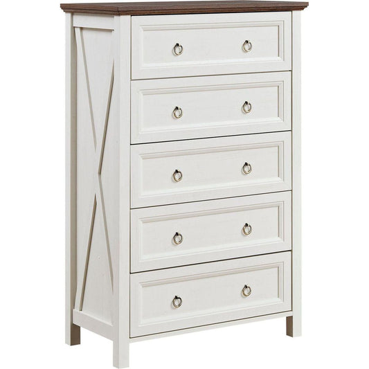 Farmhouse 5 Drawers Dresser Chests for Bedroom, Wood Rustic Tall Chest of Drawers, Dressers Organizer for Bedroom, Living Room, Hallway