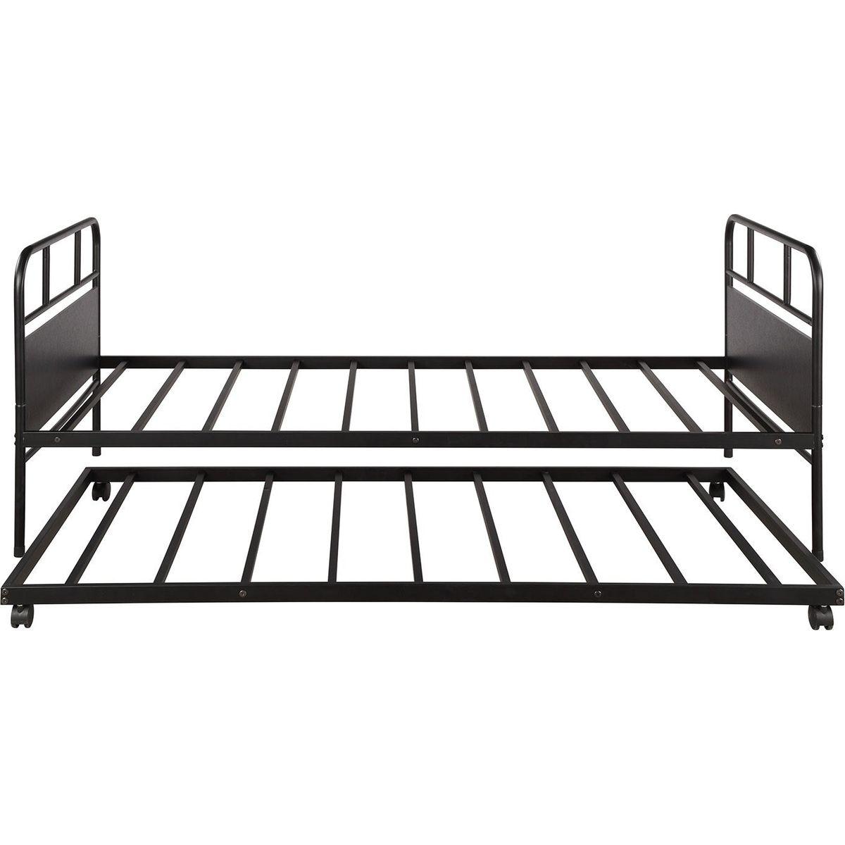 Metal Daybed Platform Bed Frame with Trundle Built-in Casters, Twin Size