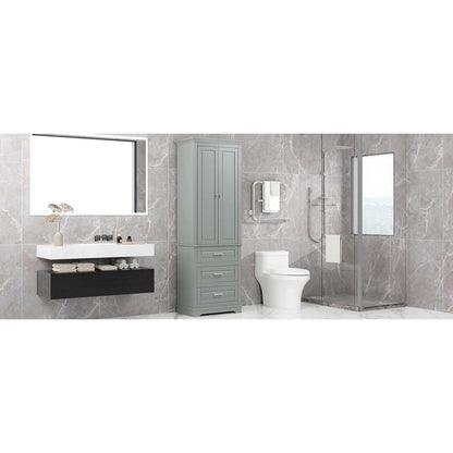 Tall Storage Cabinet with Three Drawers for Bathroom/Office, Grey