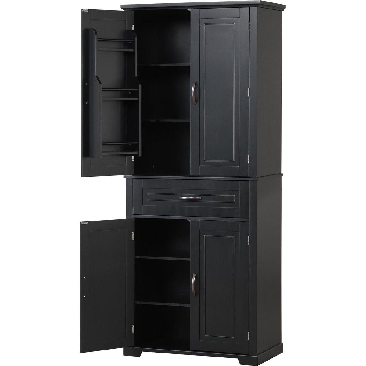 Bathroom Storage Cabinet with Doors and Drawer, Multiple Storage Space, Adjustable Shelf, Black