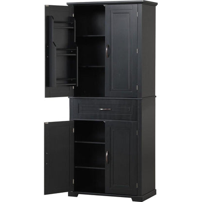 Bathroom Storage Cabinet with Doors and Drawer, Multiple Storage Space, Adjustable Shelf, Black