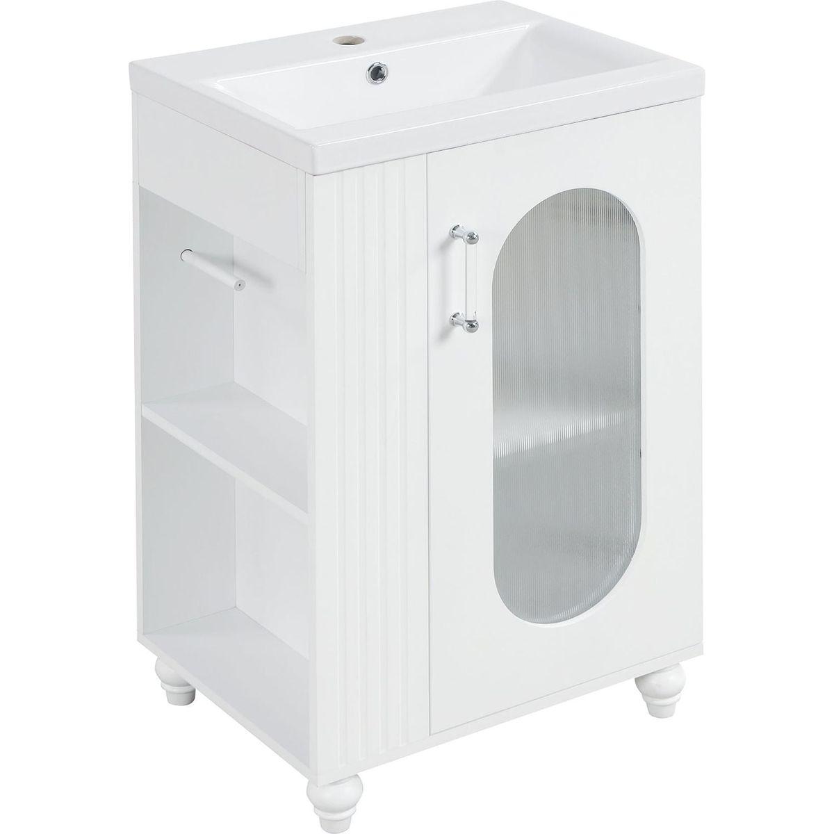 20" Bathroom Vanity with Sink, Bathroom Vanity Cabinet with Two-tier Shelf, Adjustable Shelf, Solid Wood and MDF, White