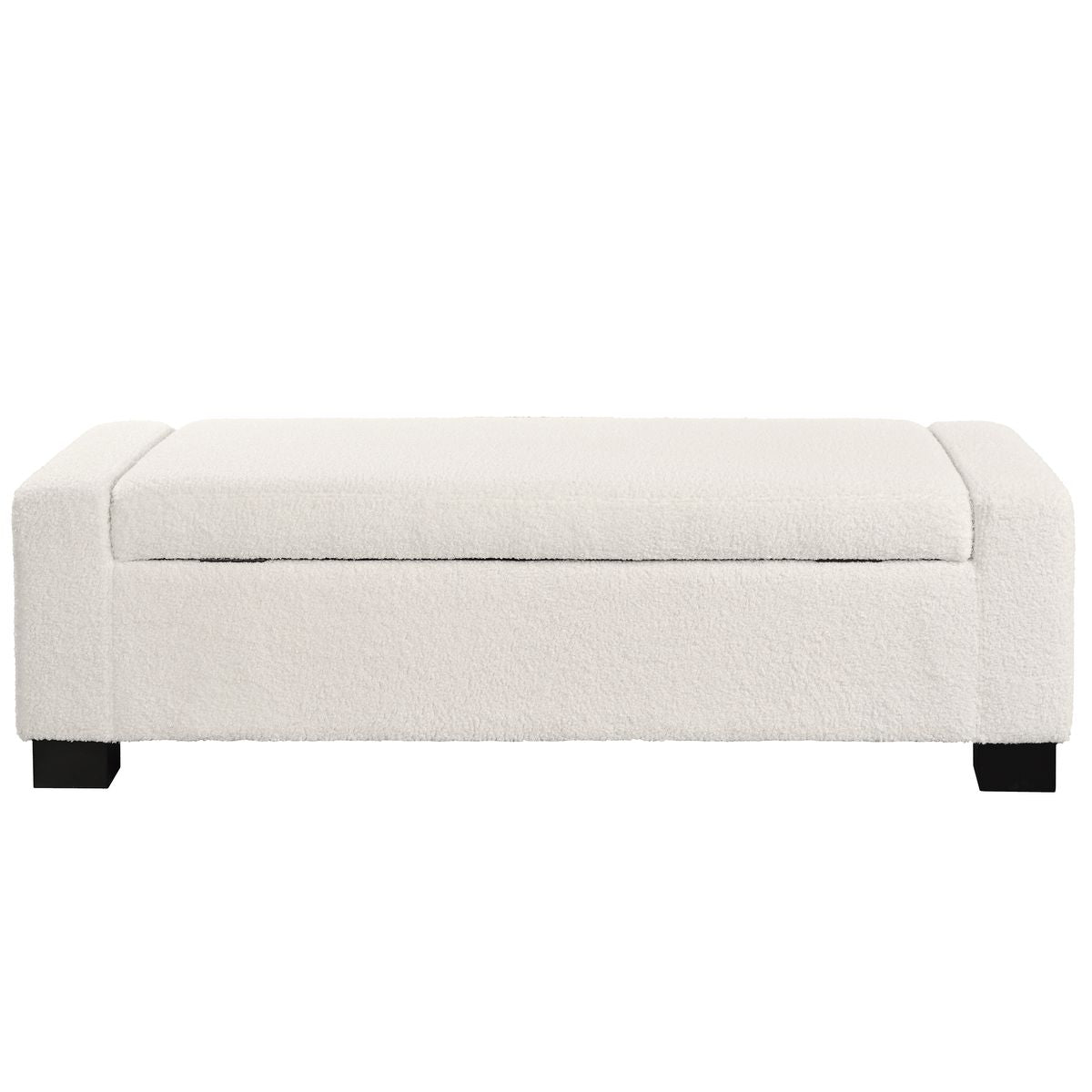 Textured Boucle Ottoman Bench with Hinged Lid for Seating and Storage in Beige, 50 Inches, Solid Wood
