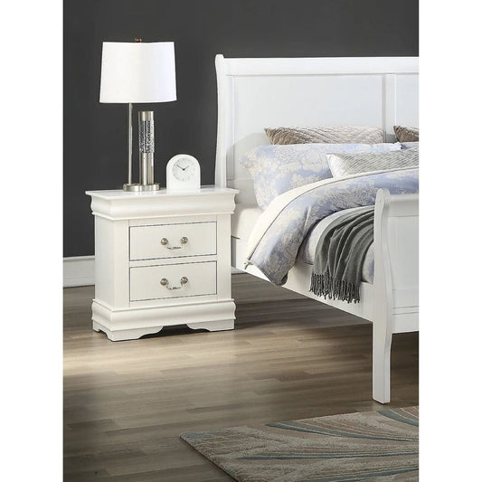 1pc White Finish Two Drawers Louis Philip Nightstand Solid Wood Contemporary & Simple Style