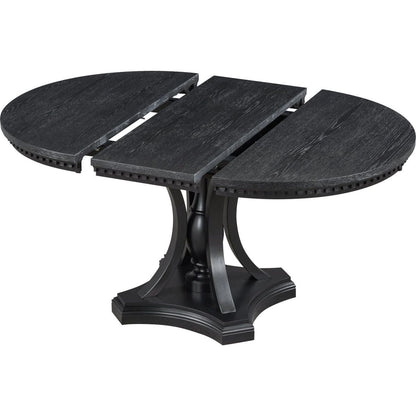 Retro 5-piece Dining Set Extendable Round Table and 4 Chairs for Kitchen Dining Room (BLACK OAK)