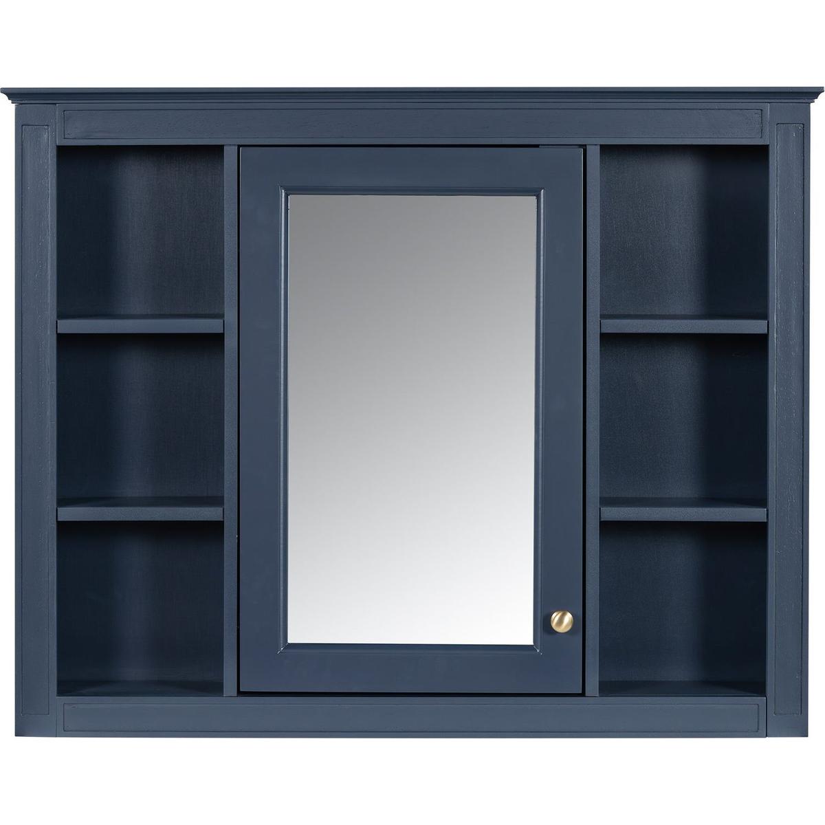 35" x 27.5" Medicine Cabinet, Wall Mounted Bathroom Storage Cabinet, Modern Bathroom Wall Cabinet with Mirror, Mirror Cabinet with 6 Open Shelves (Not Include Bathroom Vanity)