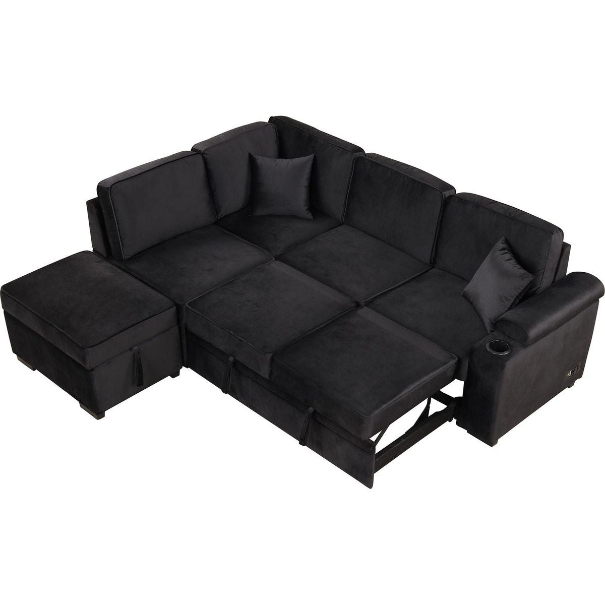 87.4" Sleeper Sofa Bed,2 in 1 Pull Out sofa bed L Shape Couch with Storage Ottoman for Living Room,Bedroom Couch and Small Apartment, Black