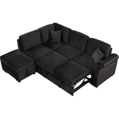 87.4" Sleeper Sofa Bed,2 in 1 Pull Out sofa bed L Shape Couch with Storage Ottoman for Living Room,Bedroom Couch and Small Apartment, Black