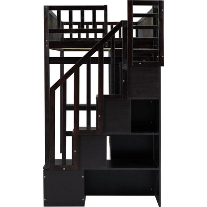 Twin size Loft Bed with Bookshelf,Drawers,Desk,and Wardrobe-Espresso