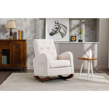 High Back Rocking Chair Nursery Chair .Comfortable Rocker Fabric Padded Seat .Modern High Back Armchair