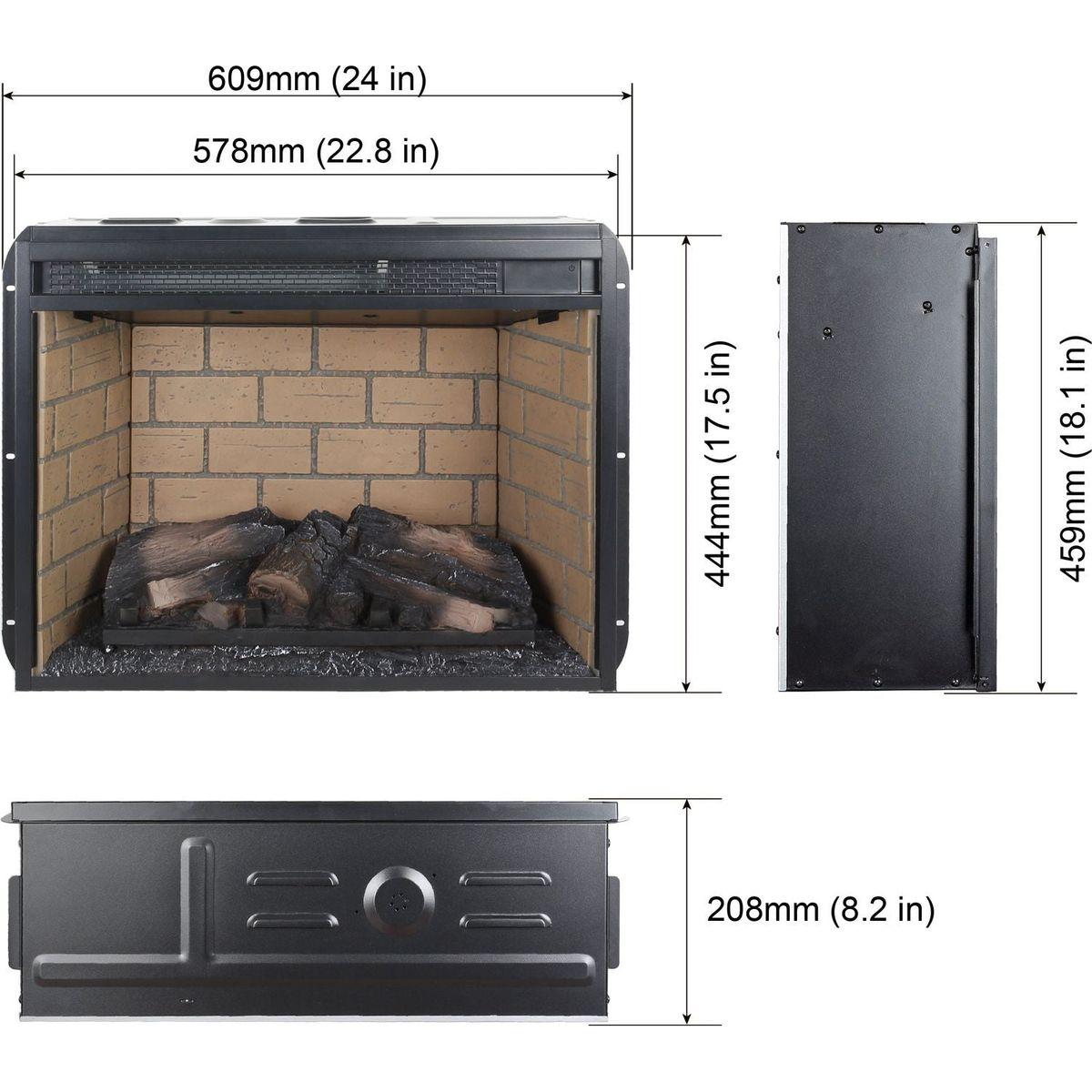 23 inch infrared quartz heater fireplace insert -woodlog version with brick