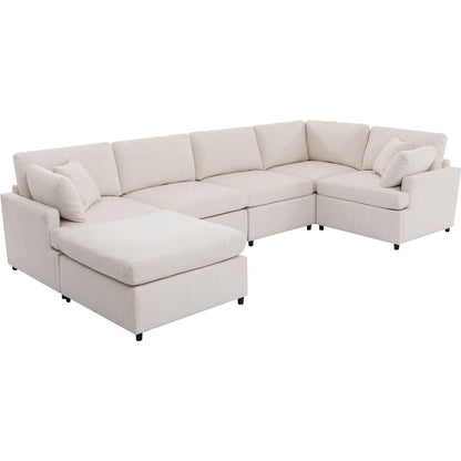 Modern Large U-Shape Sectional Sofa, with Removable Ottomans for Living Room (6-Seater)