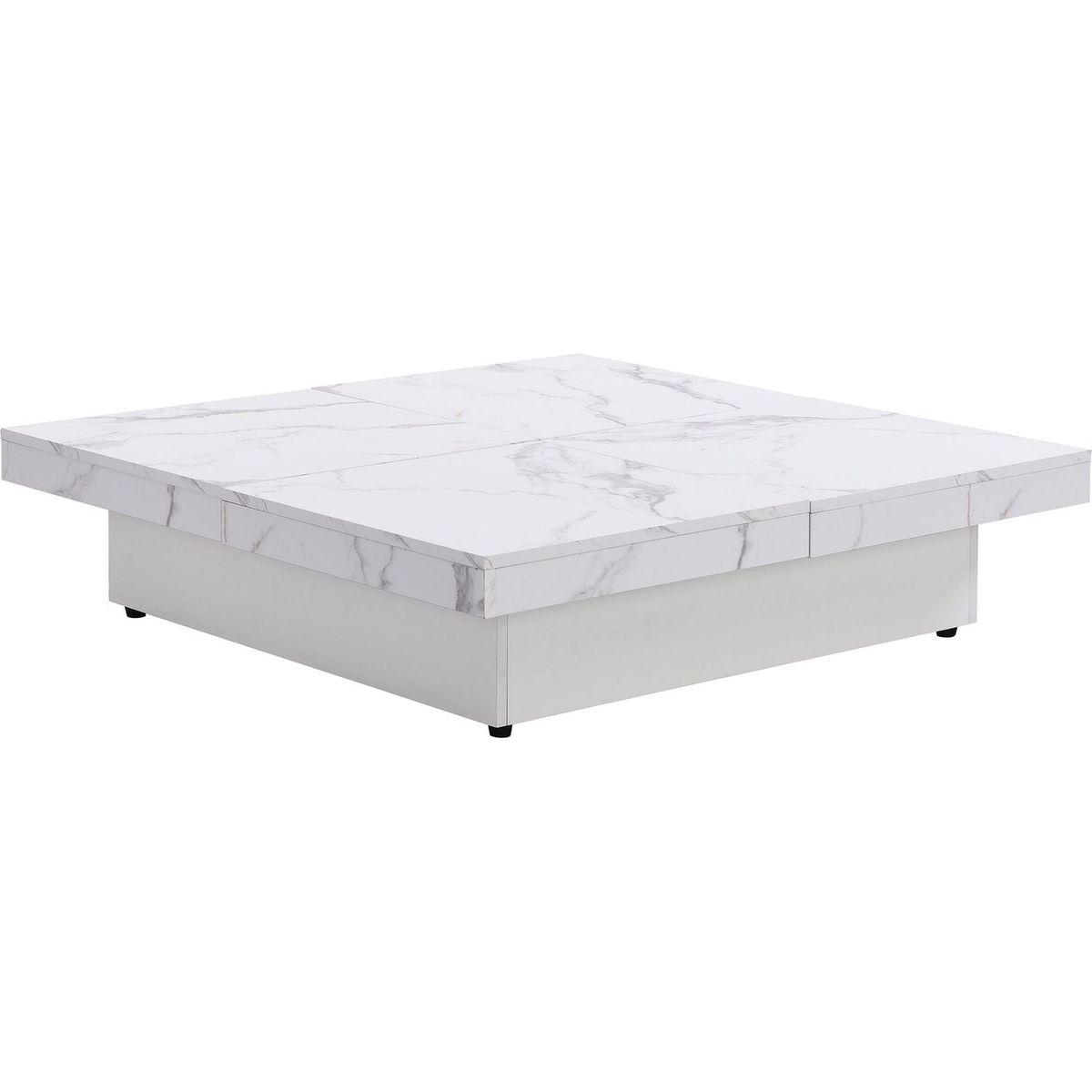Square Marble Veneer Coffee Table Sliding Top with Storage in White 39.4"