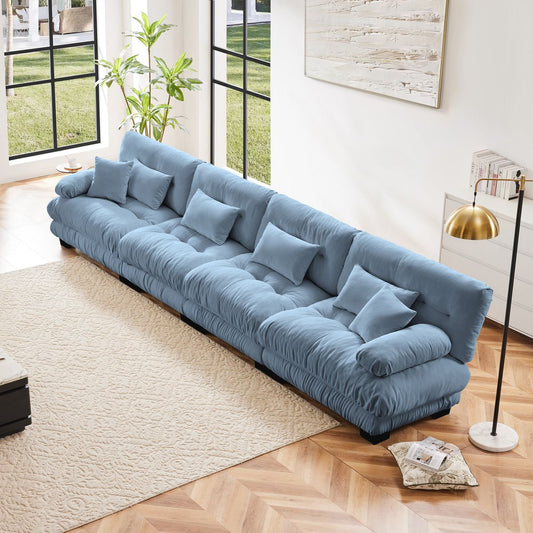 4-Seater Sectional Sofa Modular Deep Seat Sofa Couch , Chenille Sofa Comfy Upholstered Sofa for Living Room, Apartment, Studio, Office,Chenille Blue