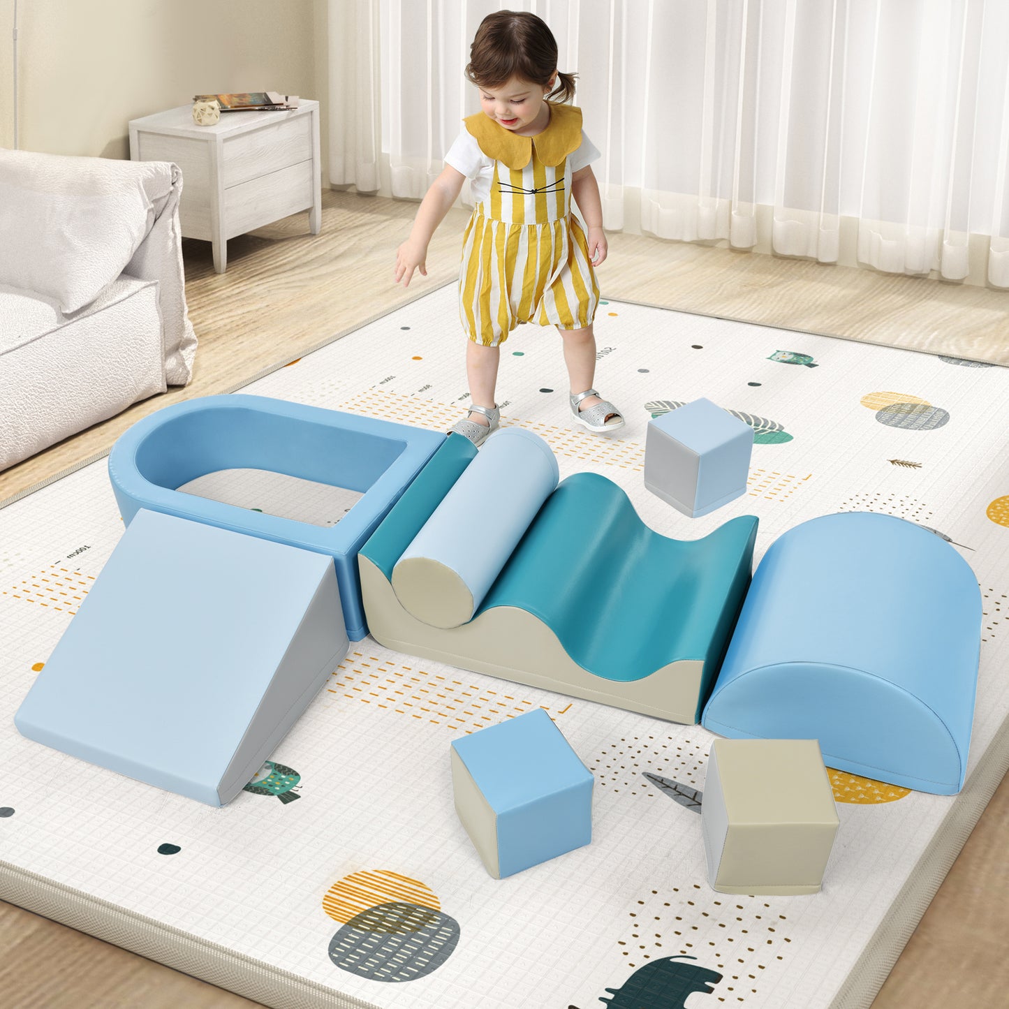 Soft Climb and Crawl Foam Playset 8 in 1, Safe Soft Foam Nugget Block for Infants, Preschools, Toddlers, Kids Crawling and Climbing Indoor Active Play Structure