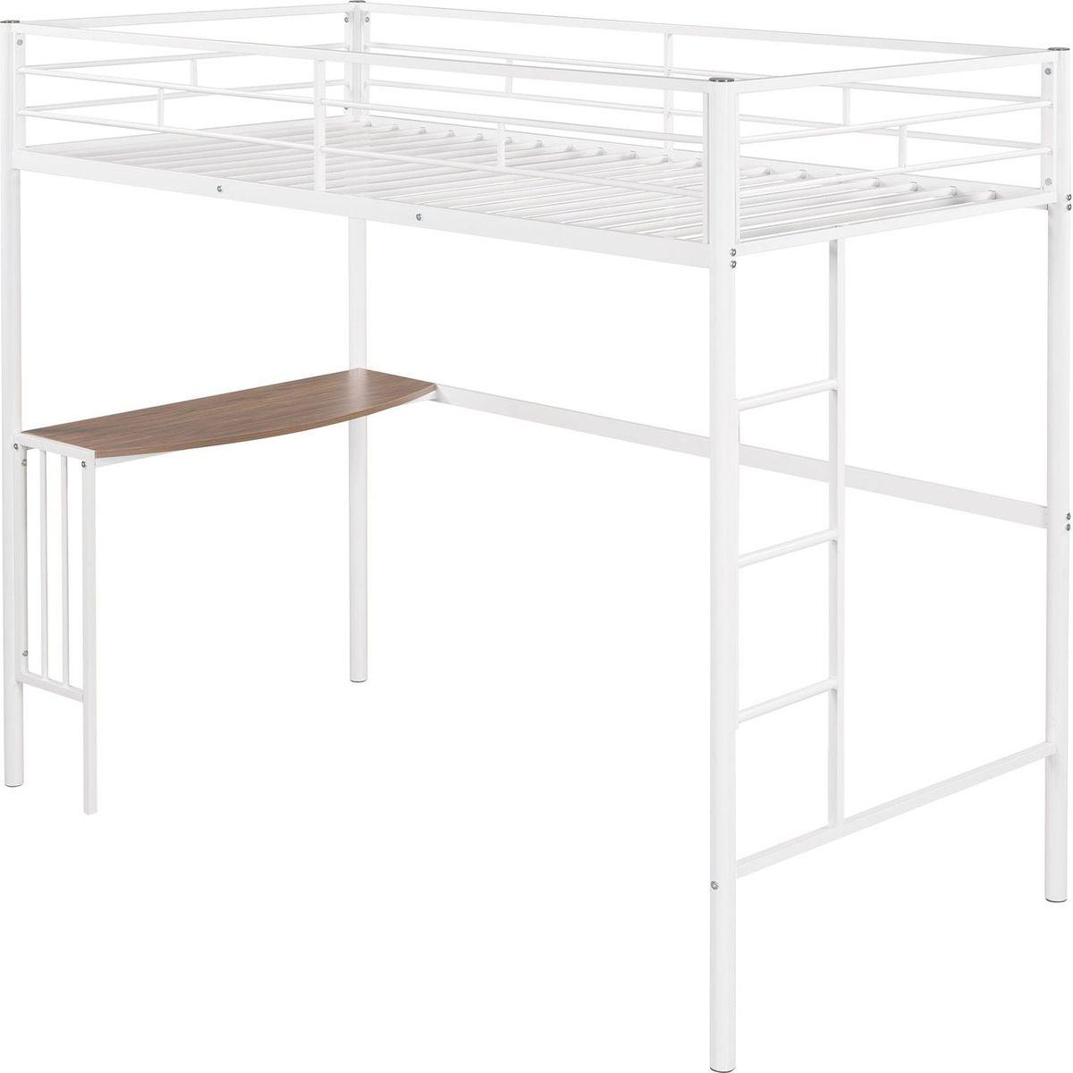 Twin Metal Bunk Bed with Desk, Ladder and Guardrails, Loft Bed for Bedroom, White