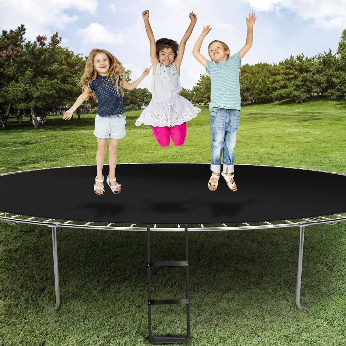 Simple Deluxe Trampoline Ladder with Horizontal Wide Steps Skid-Proof Steps Simple Deluxe 12FT 14FT Trampoline Stairs Accessories, Universal Hook UV Treated Steel 220 lbs, Trampoline Parts Black