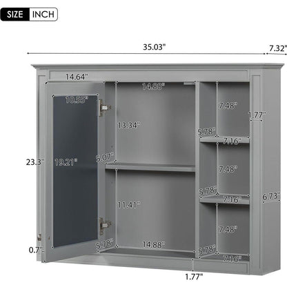 35" x 27.5" Medicine Cabinet, Wall Mounted Bathroom Storage Cabinet, Modern Bathroom Wall Cabinet with Mirror, Mirror Cabinet with 6 Open Shelves (Not Include Bathroom Vanity)
