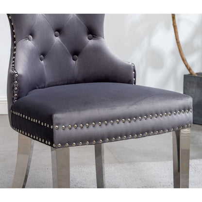 Montura Contemporary Tufted Velvet Chair with Nailhead Trim, Set of 2, Gray