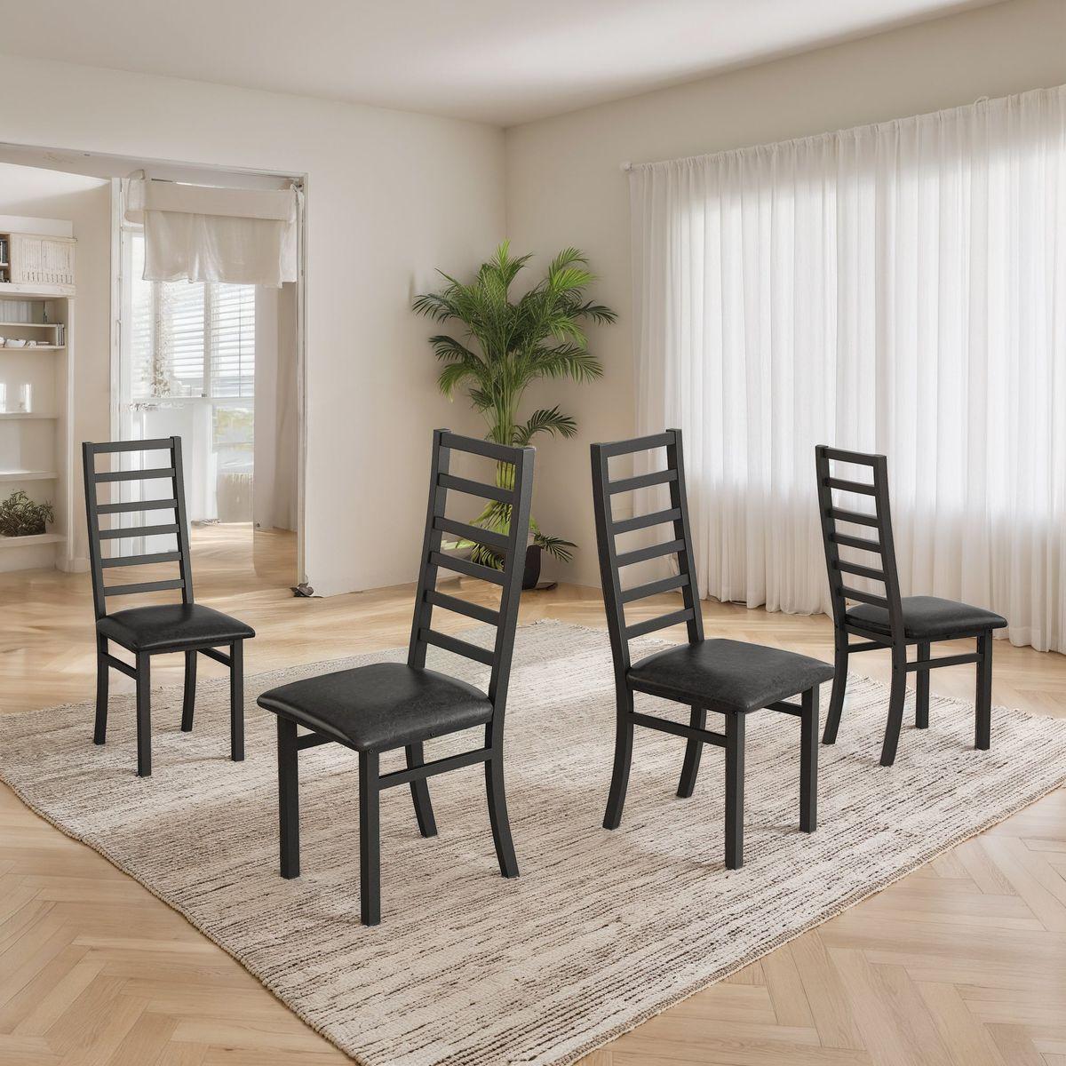 Metal Dining Chairs Set of 4, Steel Legs and PU Leather Seats, High Back Armless Dining Chairs, for Kitchen, Living Room, Black