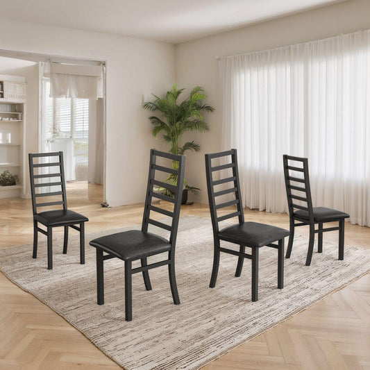 Metal Dining Chairs Set of 4, Steel Legs and PU Leather Seats, High Back Armless Dining Chairs, for Kitchen, Living Room, Black