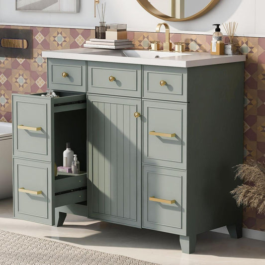 36" Bathroom Vanity Cabinet with Sink Top Combo Set, Green, Single Sink, Shaker Cabinet with Soft Closing Door and Drawer