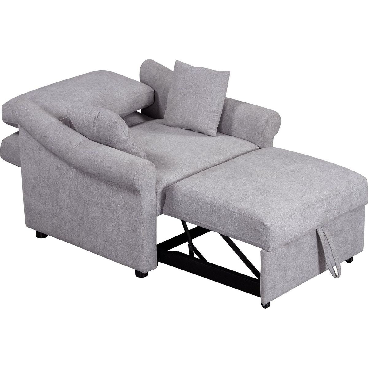 Chenille Convertible Sleeper Chair with Adjustable Backrest, 3 IN 1 Lounger Chair Turns Into Bed, Single Bed for Living Room, Gray